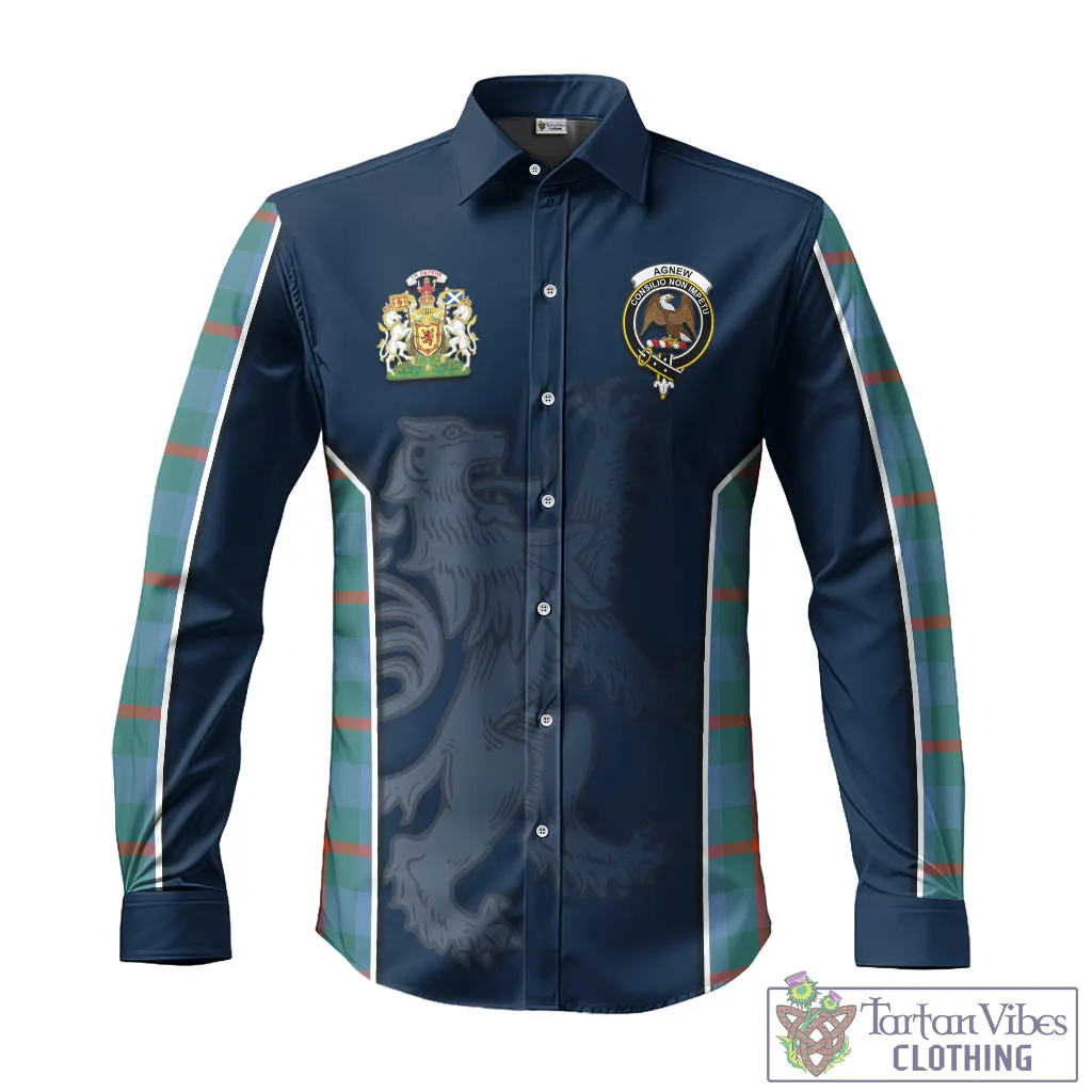 Agnew Ancient Tartan Long Sleeve Button Up Shirt with Family Crest and Lion Rampant Vibes Sport Style
