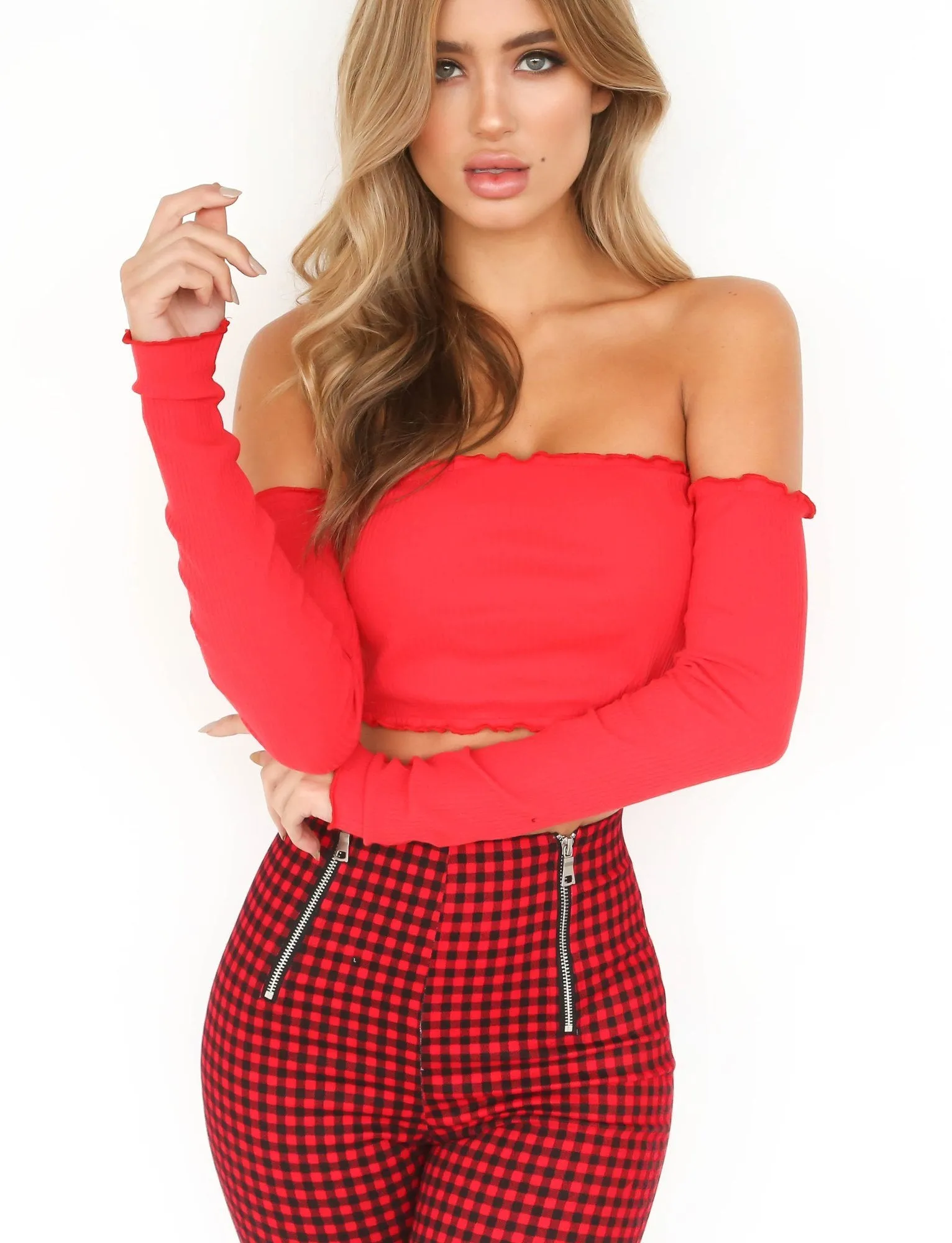 Alex Long Sleeve Crop - Red