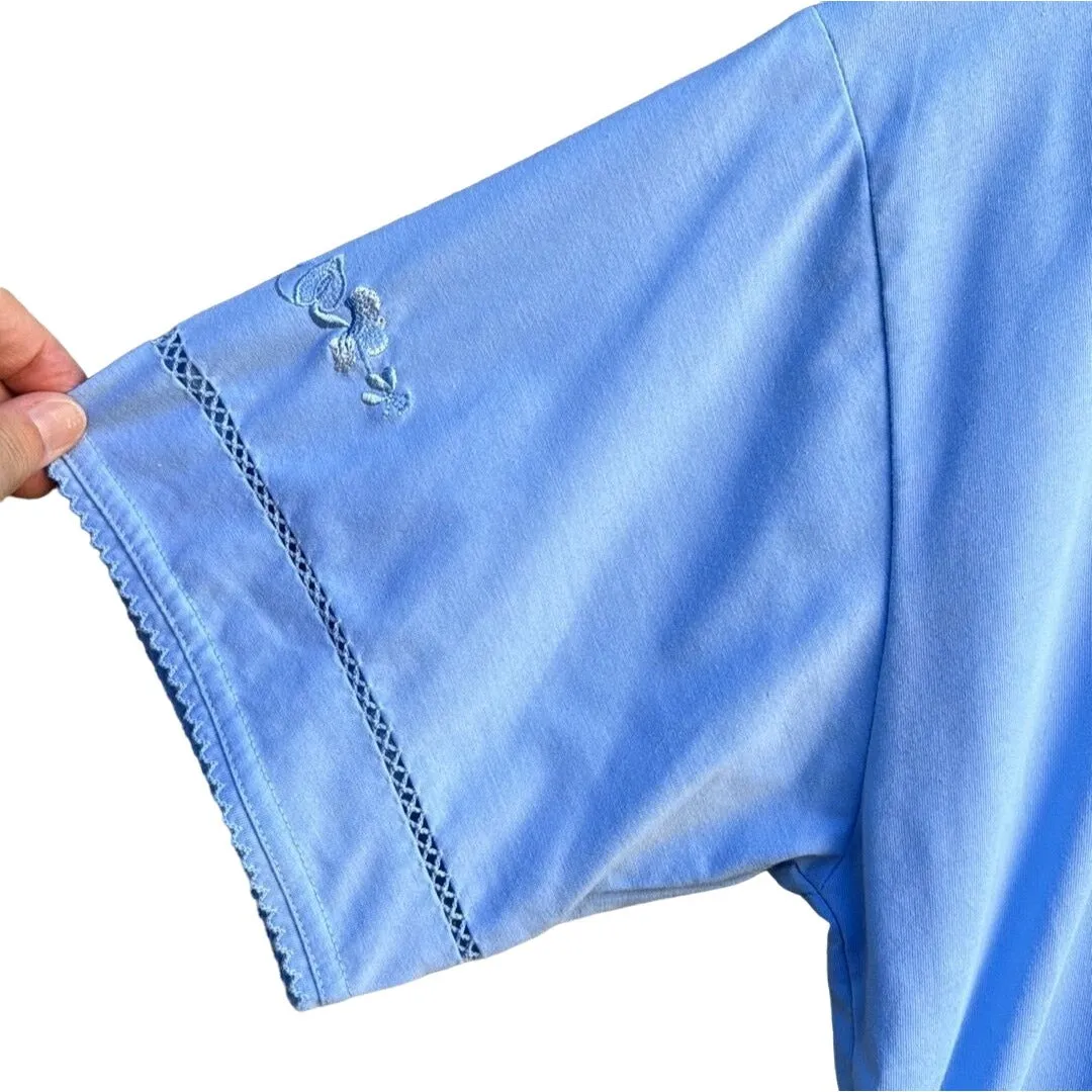 Anne Fashion Women's Light Blue Embroidered Cotton Blend Short Sleeve Top - XXL