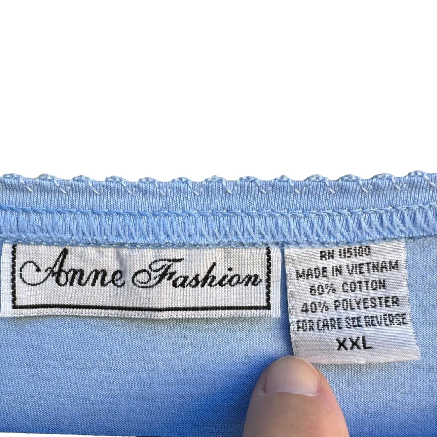 Anne Fashion Women's Light Blue Embroidered Cotton Blend Short Sleeve Top - XXL