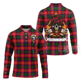 Belshes (Belsches) Tartan Long Sleeve Polo Shirt with Family Crest and Bearded Skull Holding Bottles of Whiskey