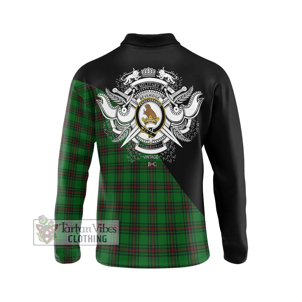 Beveridge Tartan Long Sleeve Polo Shirt with Family Crest and Military Logo Style