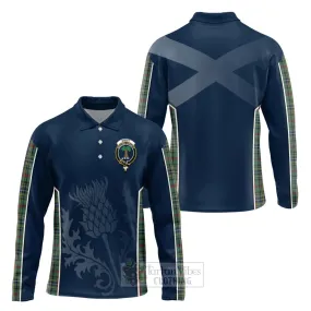 Bisset Tartan Long Sleeve Polo Shirt with Family Crest and Scottish Thistle Vibes Sport Style