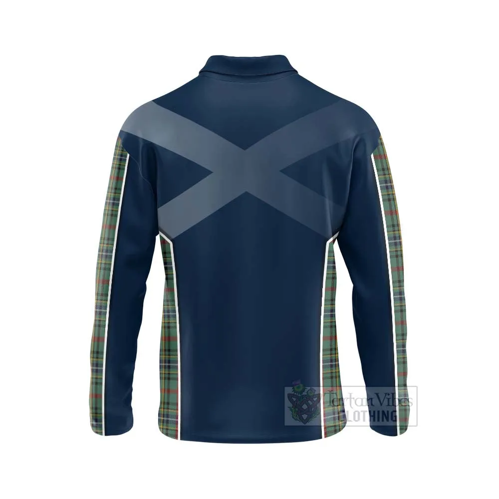 Bisset Tartan Long Sleeve Polo Shirt with Family Crest and Scottish Thistle Vibes Sport Style