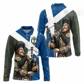 Bisset Tartan Long Sleeve Polo Shirt with Family Crest Scottish Bagpiper Vibes