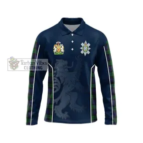 Black Watch Tartan Long Sleeve Polo Shirt with Family Crest and Lion Rampant Vibes Sport Style