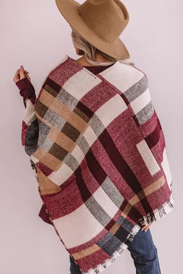 Blog About It Plaid Poncho in Wine