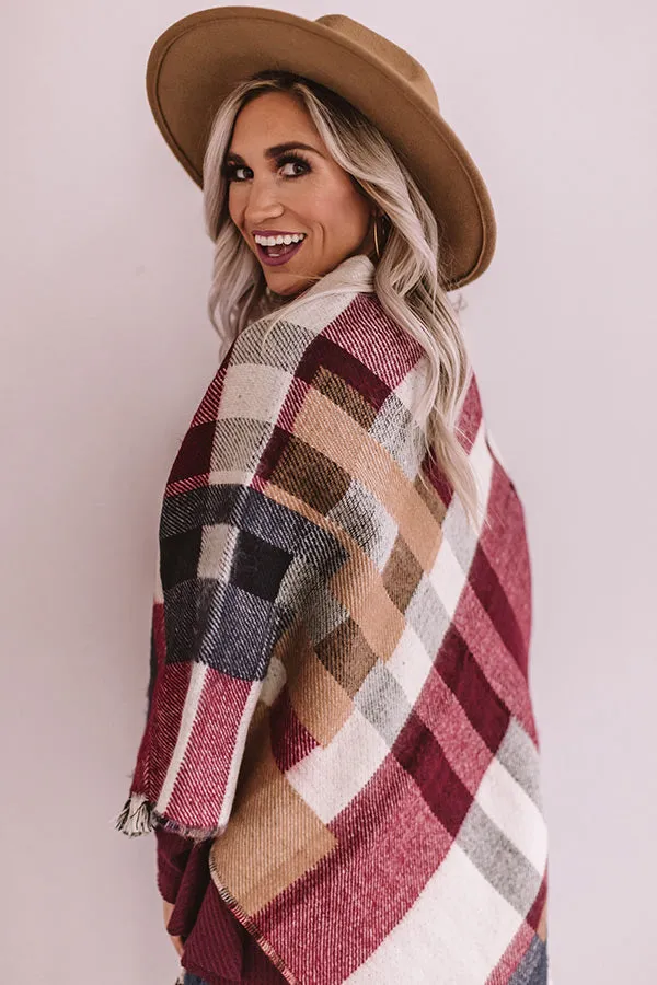 Blog About It Plaid Poncho in Wine