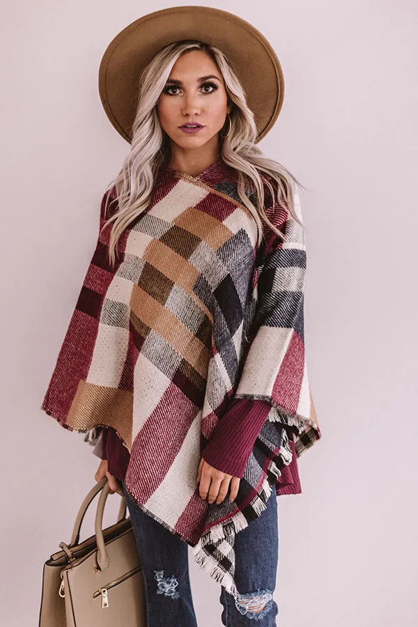 Blog About It Plaid Poncho in Wine