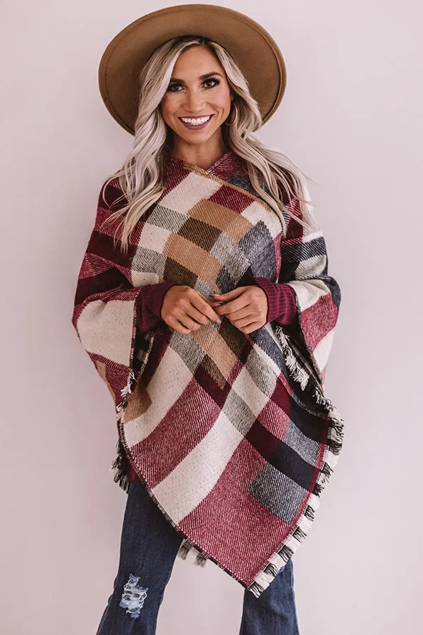 Blog About It Plaid Poncho in Wine