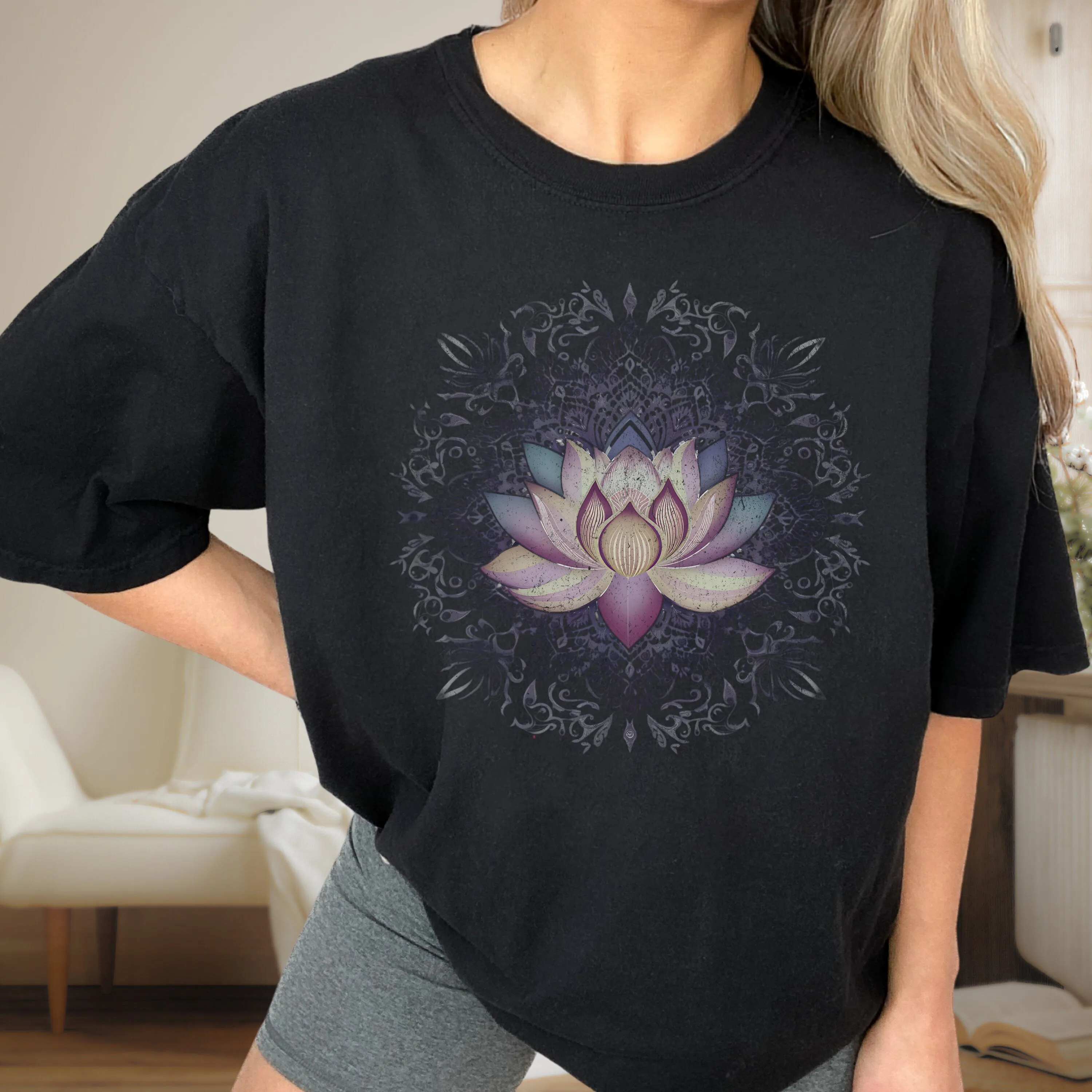 Bohemian Lotus Flower Mandala T-Shirt, Spiritual Yoga Top, Unisex Graphic Tee, Zen Clothing, Casual Wear, Gift for Her Sweatshirt