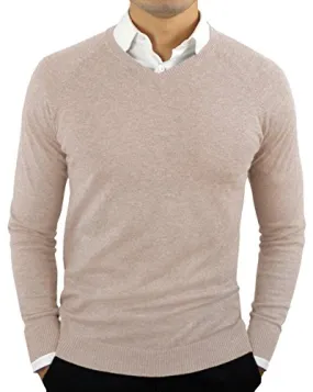 CC Perfect Slim Fit V Neck Sweaters for Men | Lightweight Breathable Mens Sweater | Soft Fitted V-Neck Pullover for Men Oatmeal