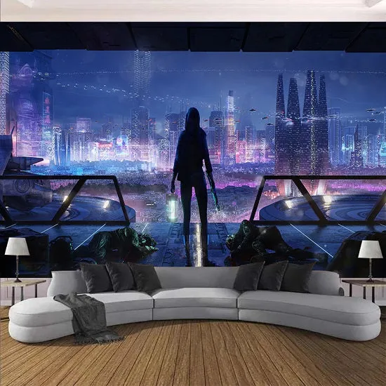Cyberpunk Psychedelic Future Woman the Steam City Tapestry Home Decor Wall Art