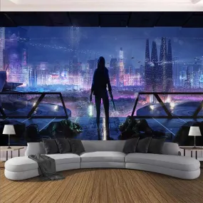 Cyberpunk Psychedelic Future Woman the Steam City Tapestry Home Decor Wall Art