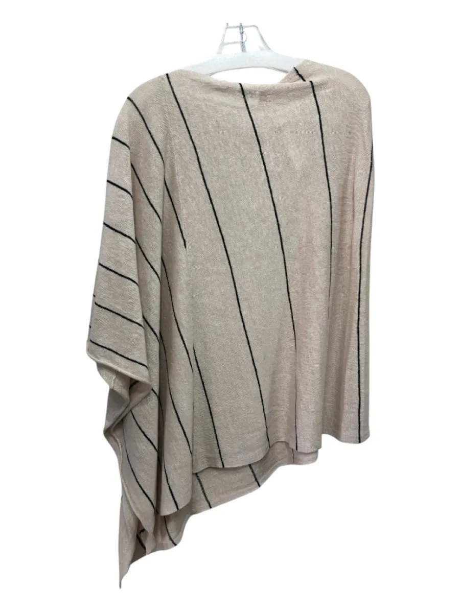 Eileen Fisher Size One Size Beige Cotton Blend Knit Stripes Poncho Sweater