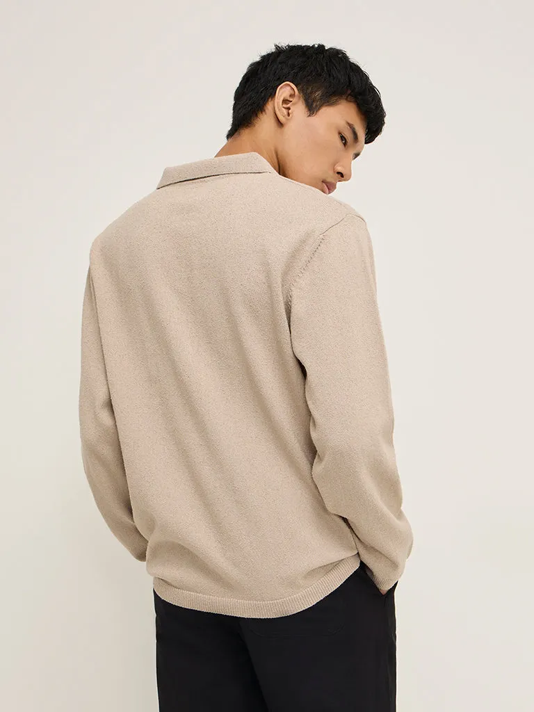 ETA Beige Criss-Cross Detailed Relaxed-Fit Cotton-Blend Sweater