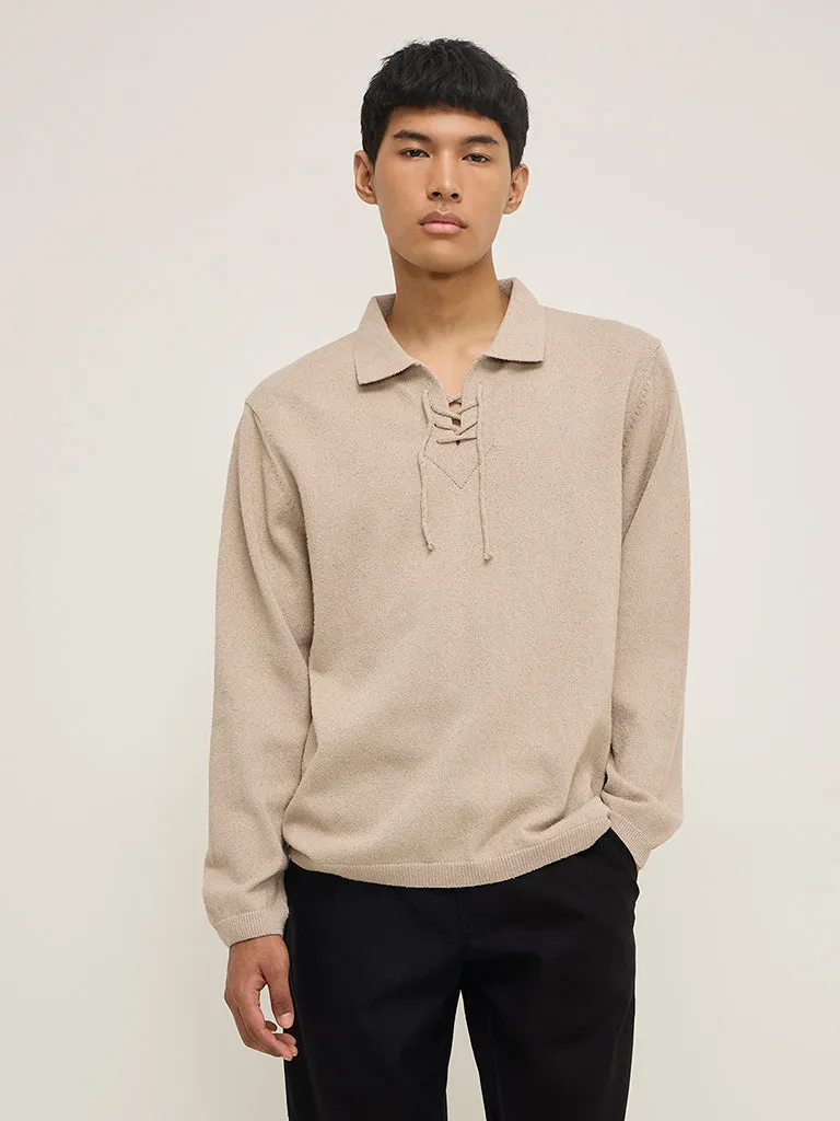 ETA Beige Criss-Cross Detailed Relaxed-Fit Cotton-Blend Sweater