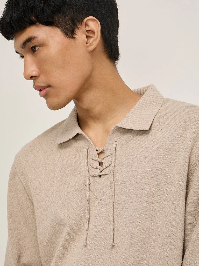 ETA Beige Criss-Cross Detailed Relaxed-Fit Cotton-Blend Sweater