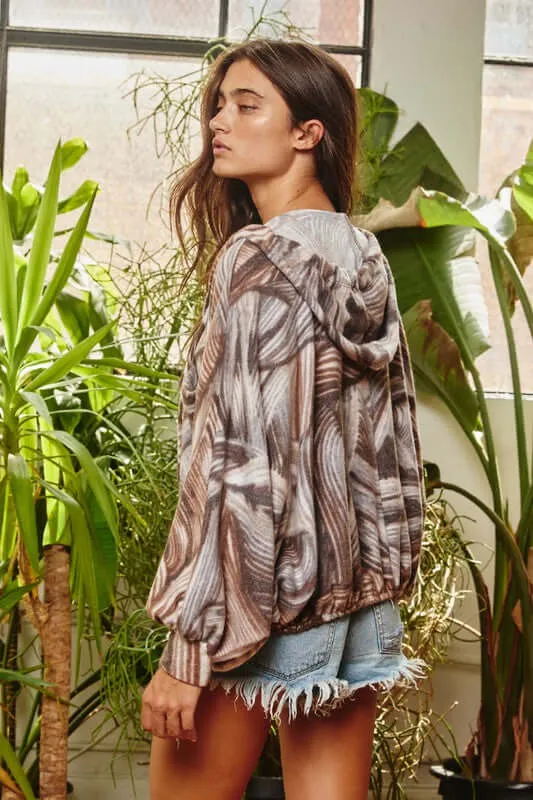 Exotic Print Brushed Knit Hoodie Made in USA - Clearance Final Sale