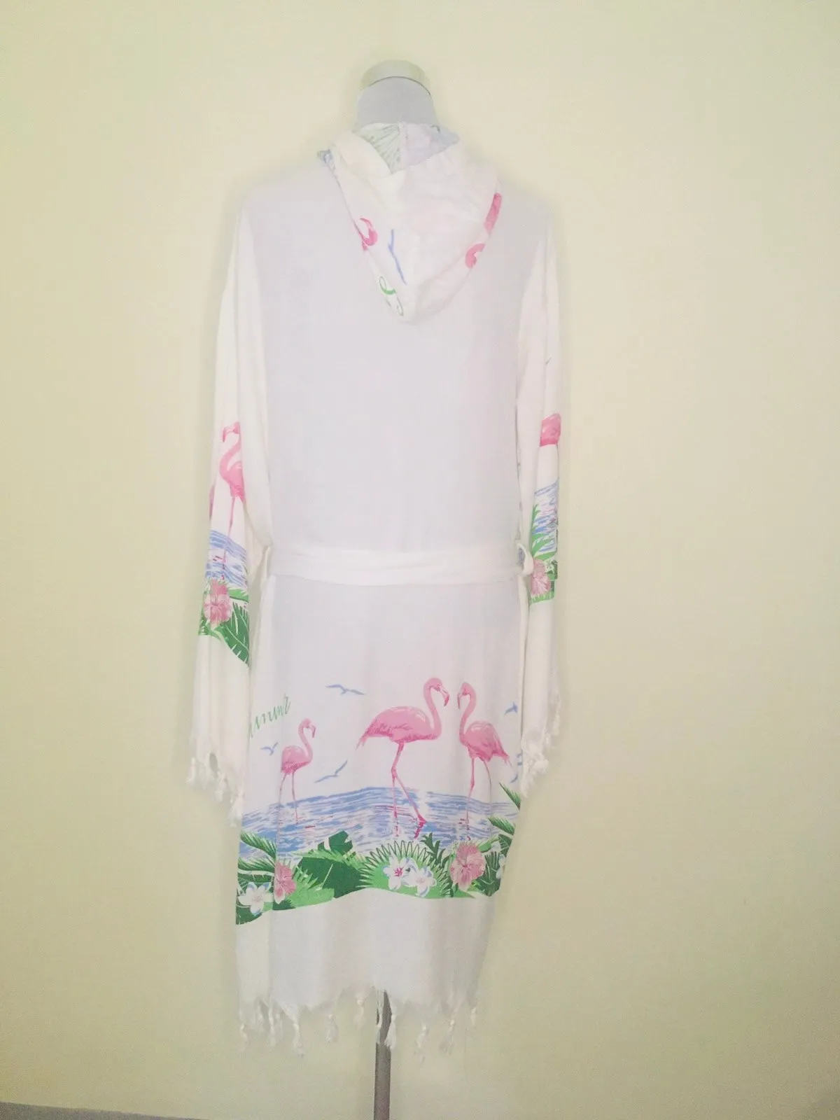 Hooded Peshtemal Belted Cover Up - Flamingo Tassel