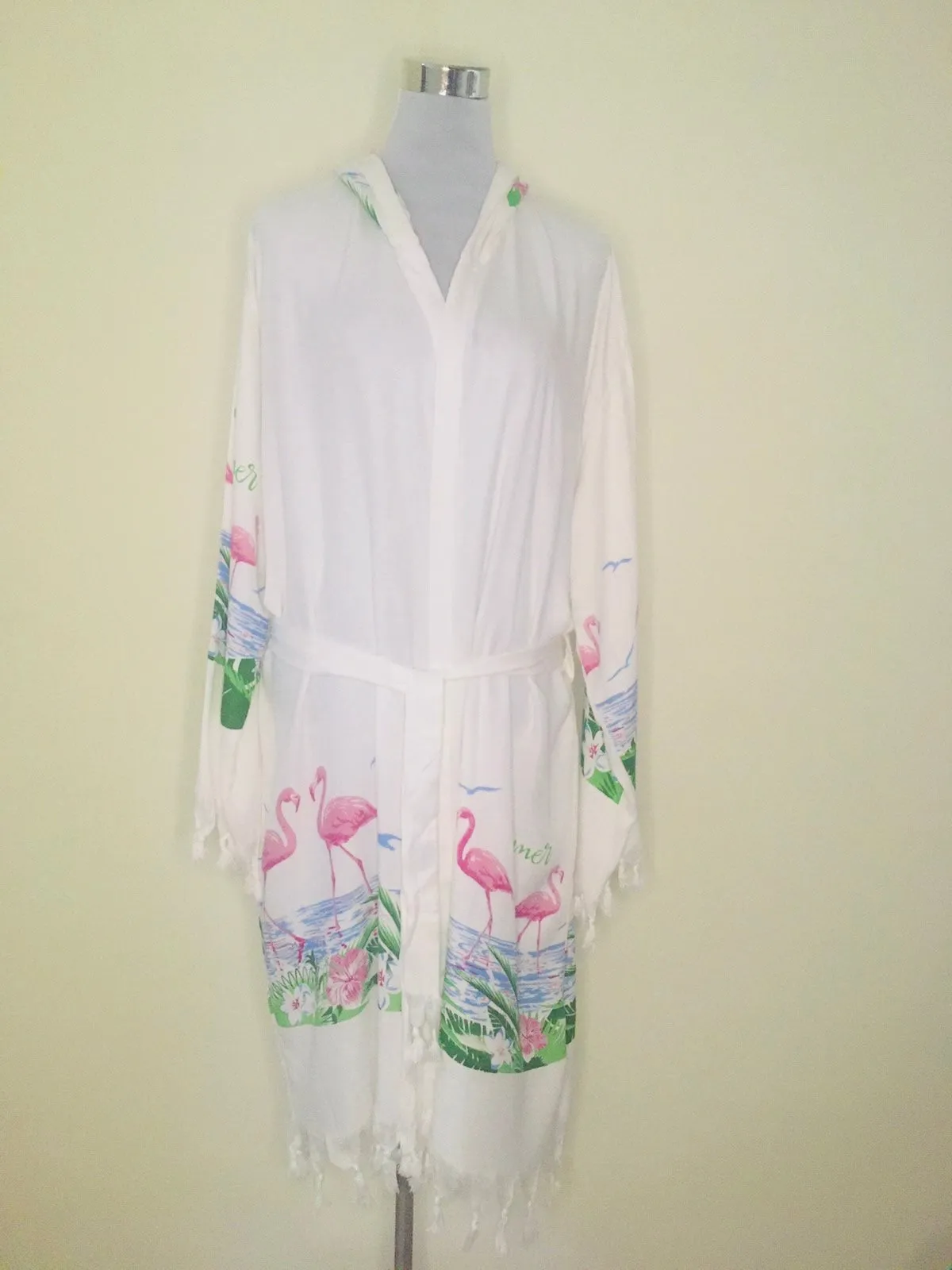 Hooded Peshtemal Belted Cover Up - Flamingo Tassel