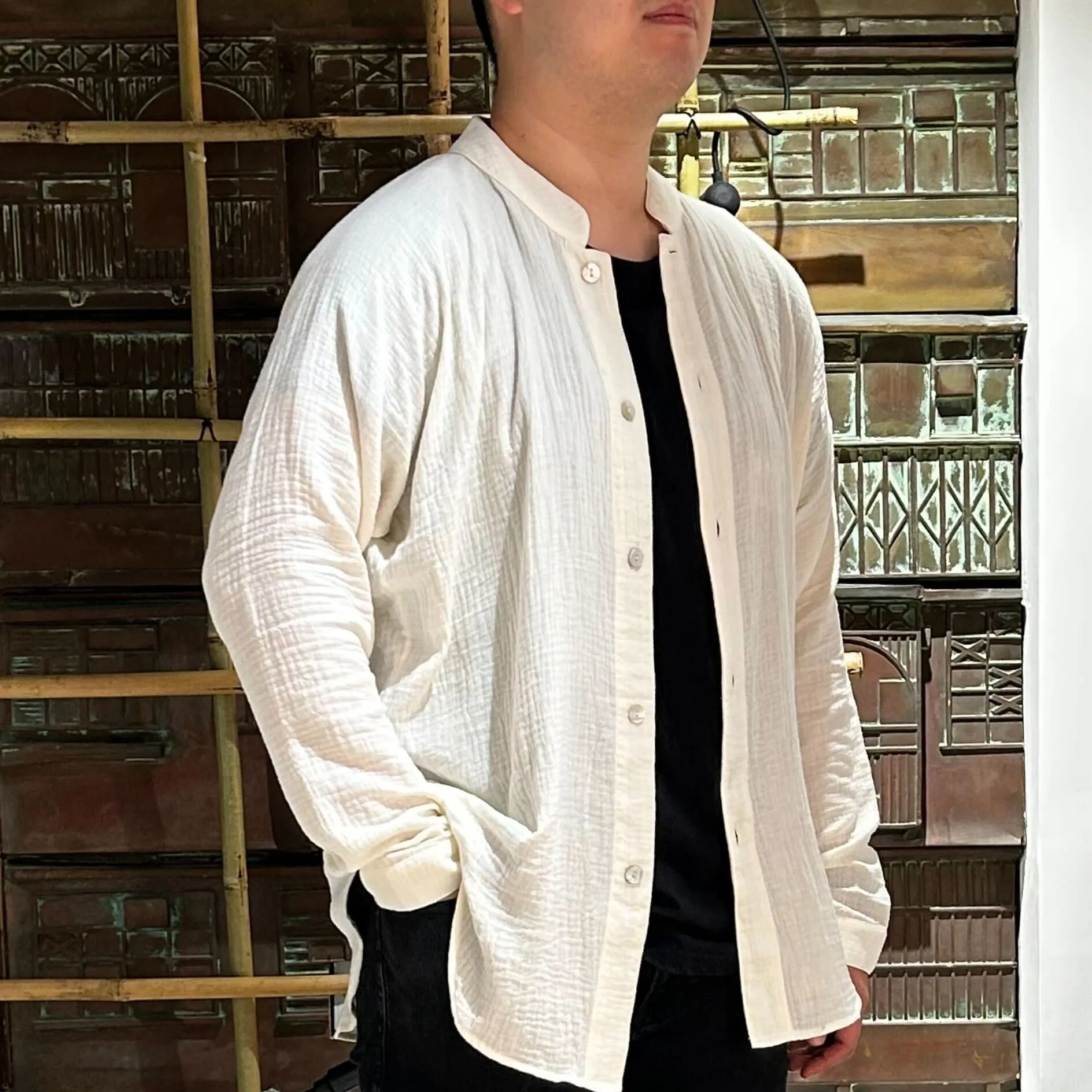 Lightweight Cotton Weave Shirt, Ecru