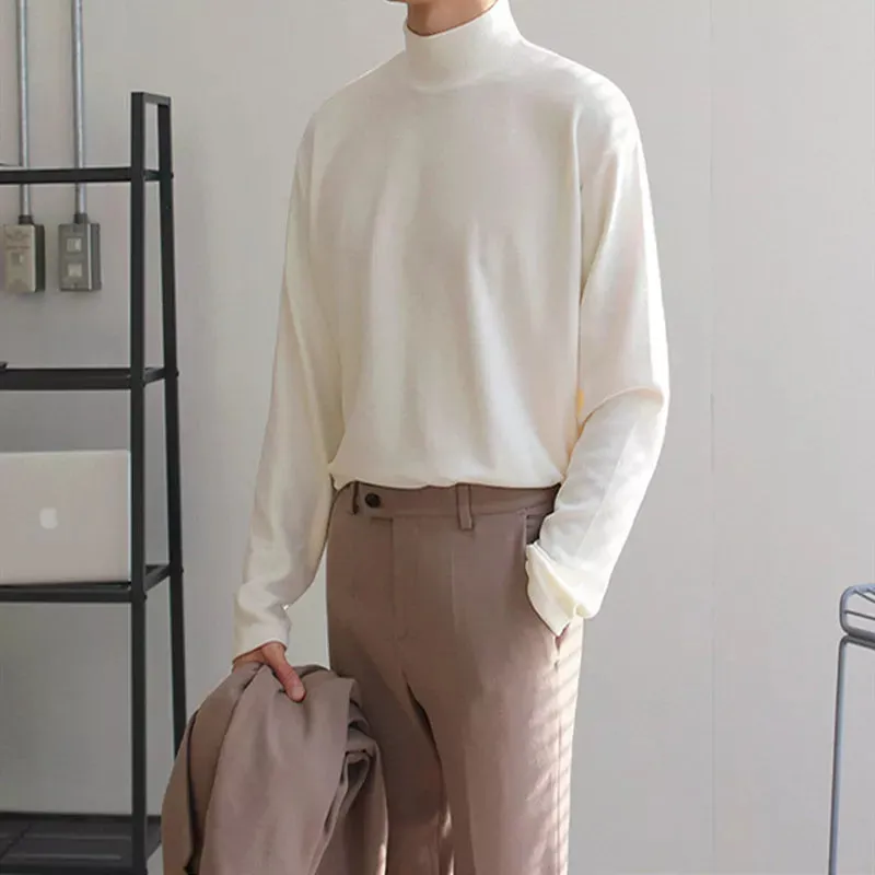 Mens Winter Solid Casual Plush Turtleneck Loose Fit Sweater