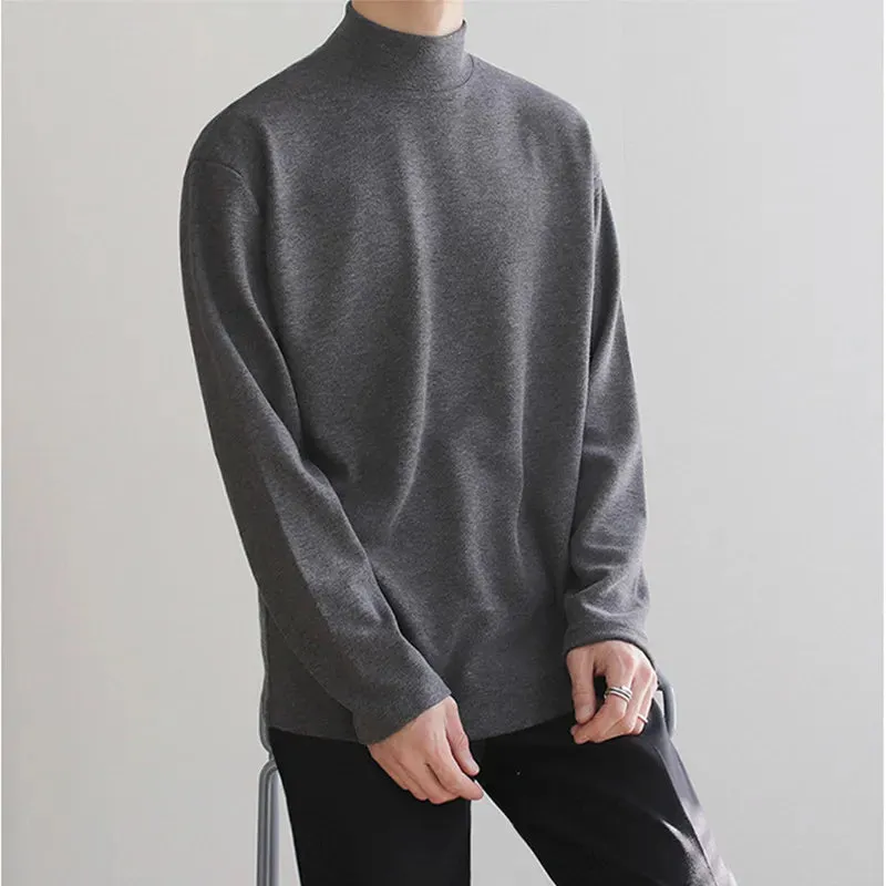 Mens Winter Solid Casual Plush Turtleneck Loose Fit Sweater