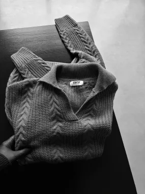 Oversize Braided Structure Polo Sweater - Anthracite