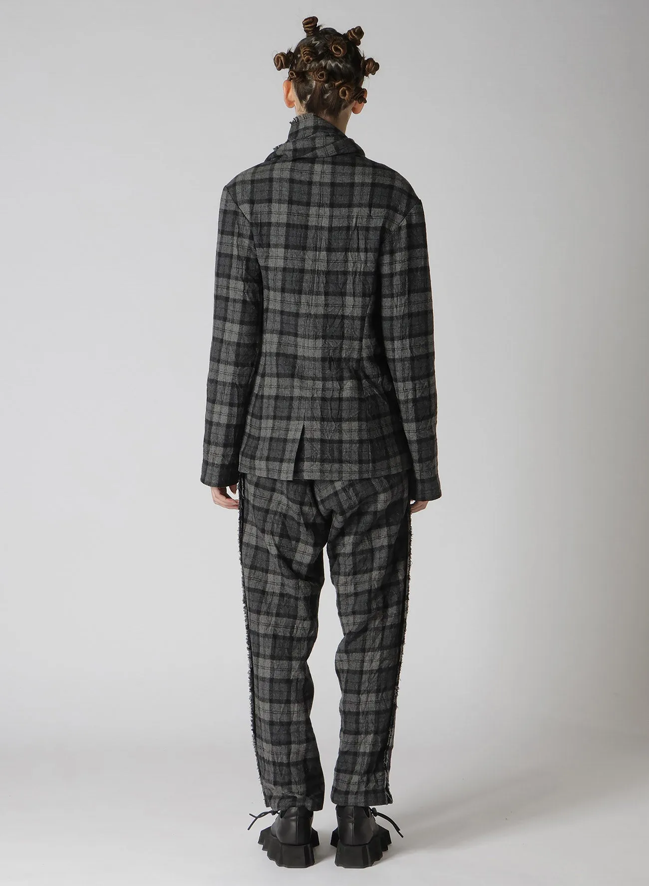 PLAID FLANNEL STOLE DETAIL JACKET