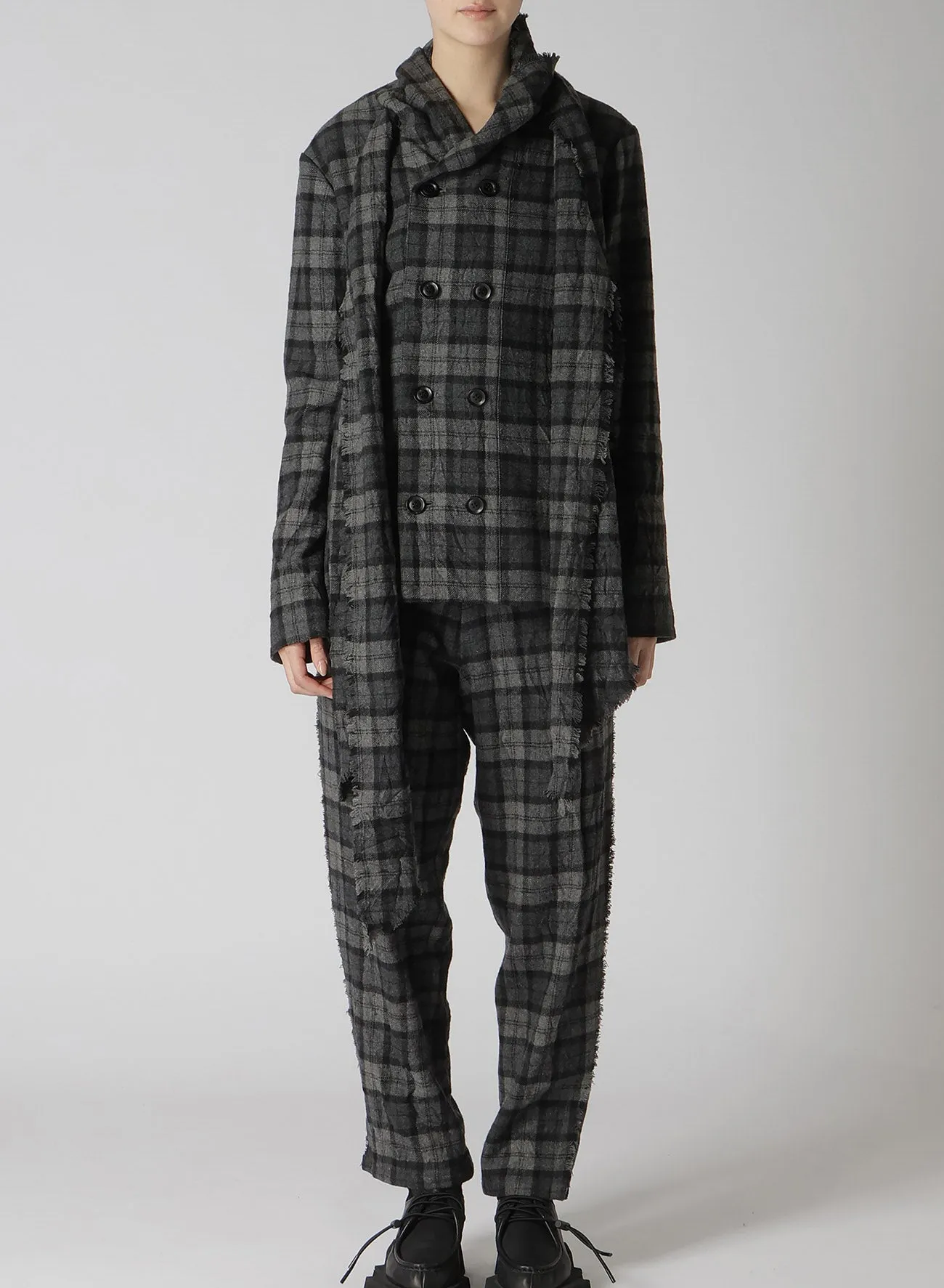 PLAID FLANNEL STOLE DETAIL JACKET