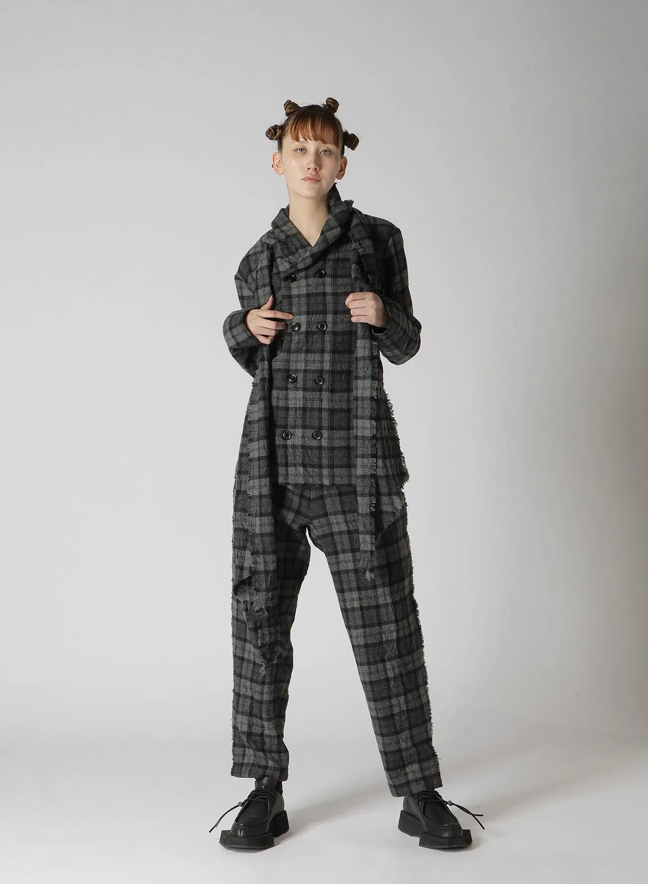 PLAID FLANNEL STOLE DETAIL JACKET