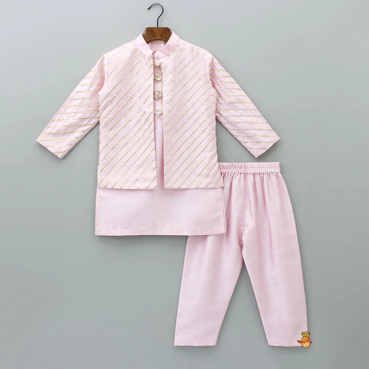 Pre Order: Exquisite Kurta With Gota Lace Detailed Jacket And Pyjama
