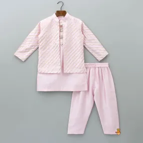 Pre Order: Exquisite Kurta With Gota Lace Detailed Jacket And Pyjama