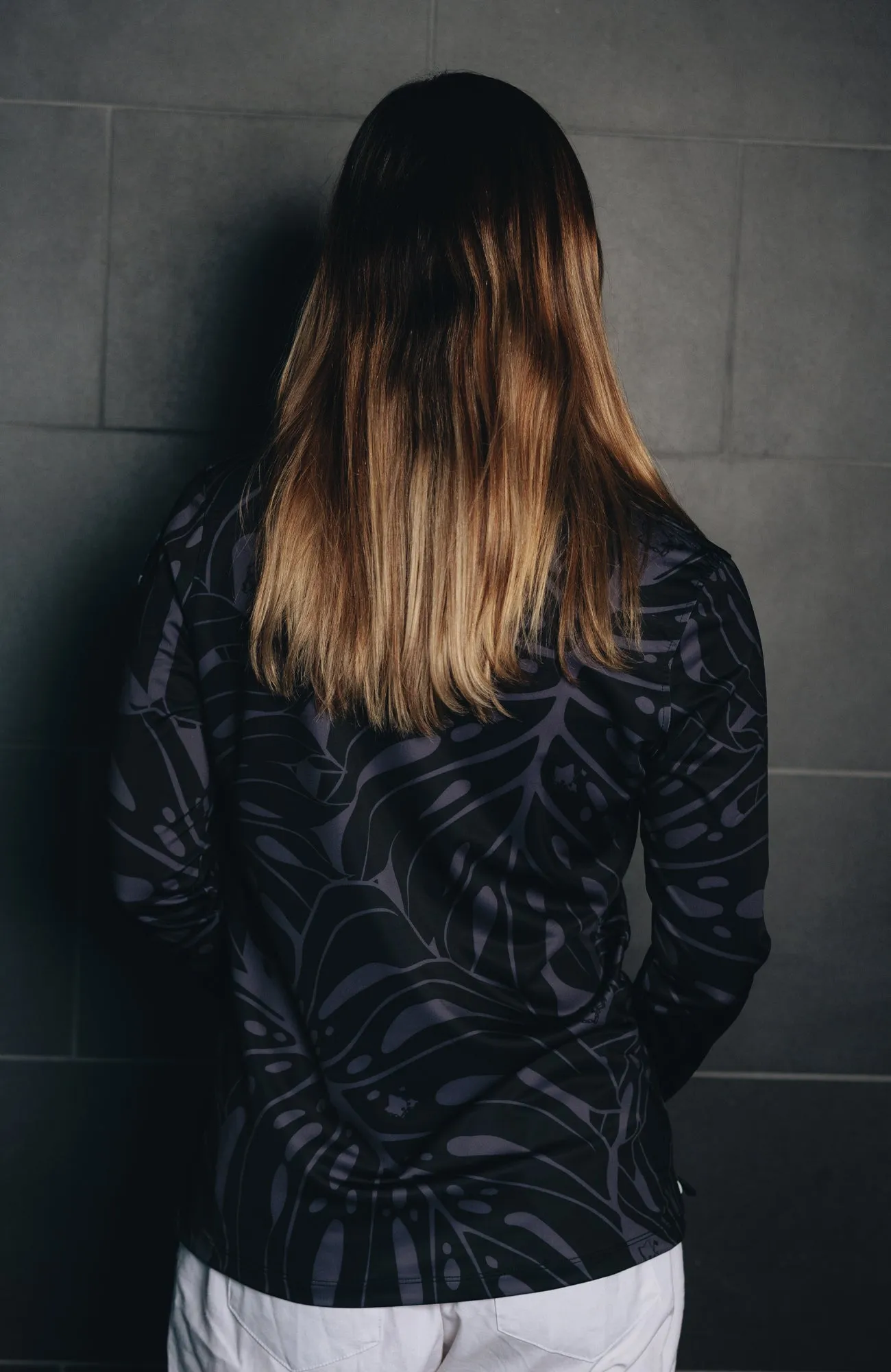 "Monstera 2.0" Obsidian Black - OGA Women's Long Sleeve Polo - Black