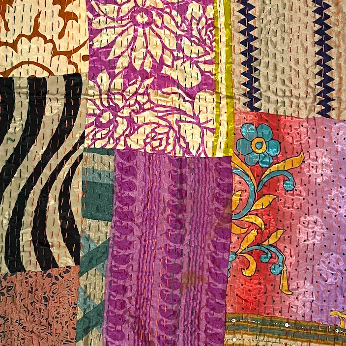 SALE Sari Kantha - Rust/Fall Tones, Hand Stitched Patchwork Quilt/Throw from India, 39" x 59" #KN-20