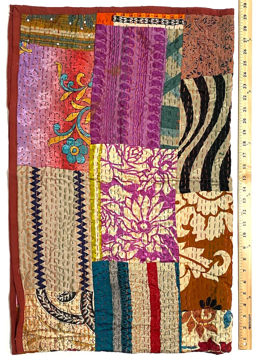 SALE Sari Kantha - Rust/Fall Tones, Hand Stitched Patchwork Quilt/Throw from India, 39" x 59" #KN-20