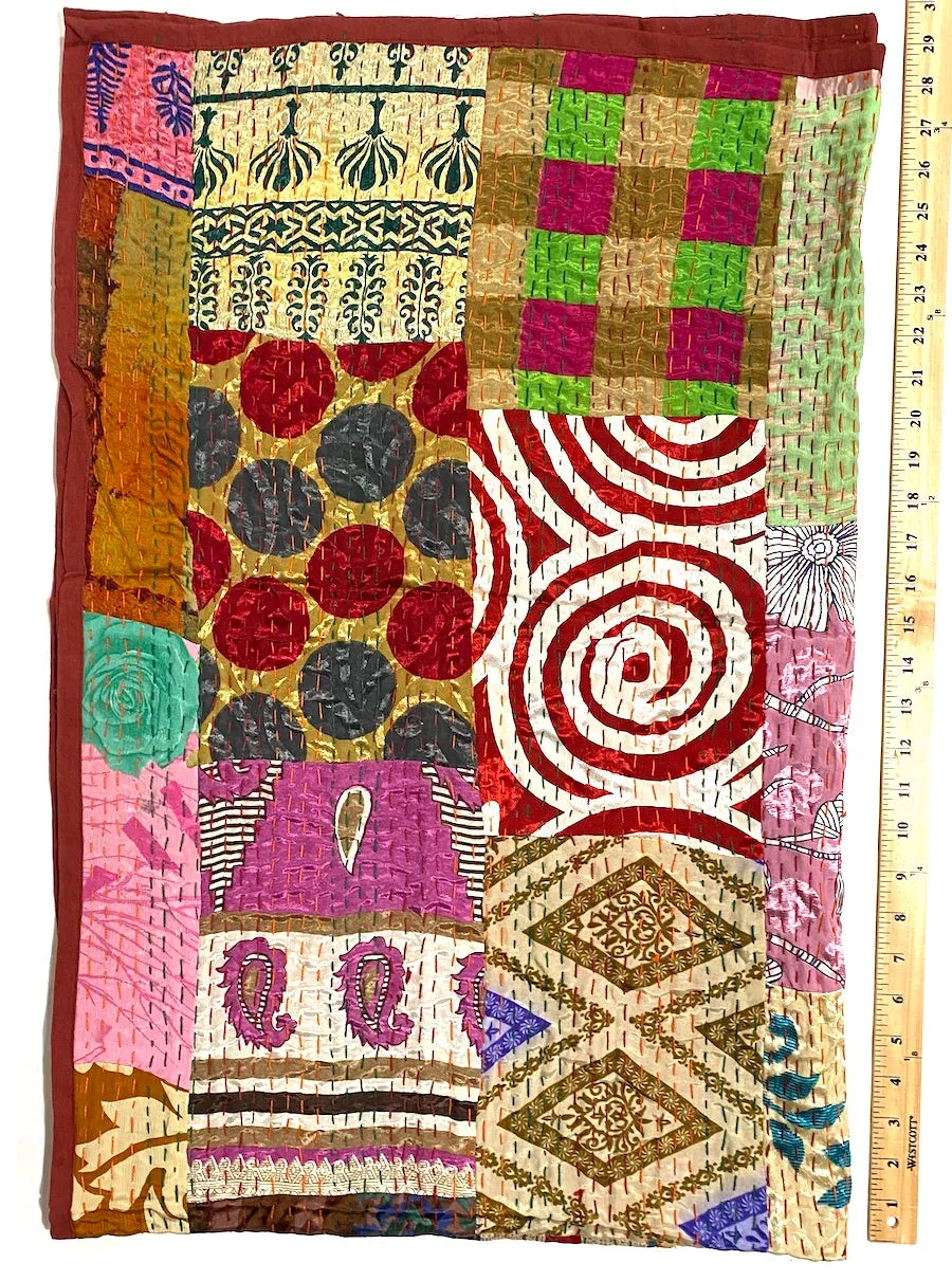 SALE Sari Kantha - Rust/Fall Tones, Hand Stitched Patchwork Quilt/Throw from India, 39" x 59" #KN-20