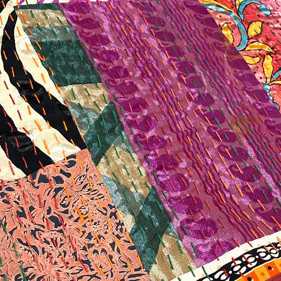 SALE Sari Kantha - Rust/Fall Tones, Hand Stitched Patchwork Quilt/Throw from India, 39" x 59" #KN-20