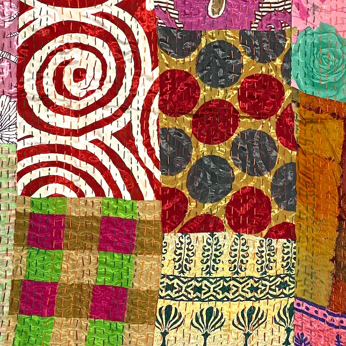 SALE Sari Kantha - Rust/Fall Tones, Hand Stitched Patchwork Quilt/Throw from India, 39" x 59" #KN-20