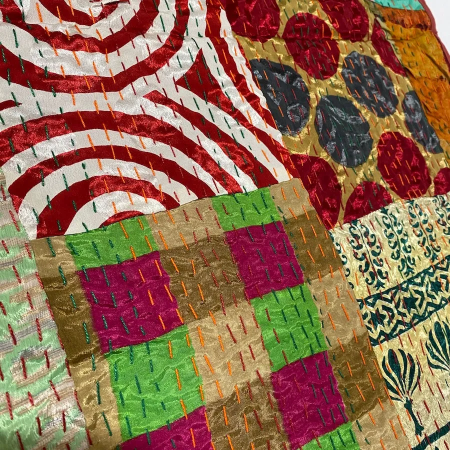 SALE Sari Kantha - Rust/Fall Tones, Hand Stitched Patchwork Quilt/Throw from India, 39" x 59" #KN-20