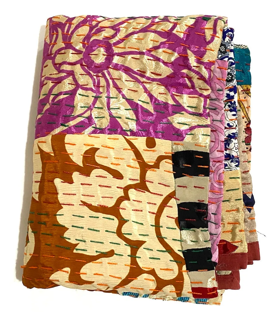 SALE Sari Kantha - Rust/Fall Tones, Hand Stitched Patchwork Quilt/Throw from India, 39" x 59" #KN-20
