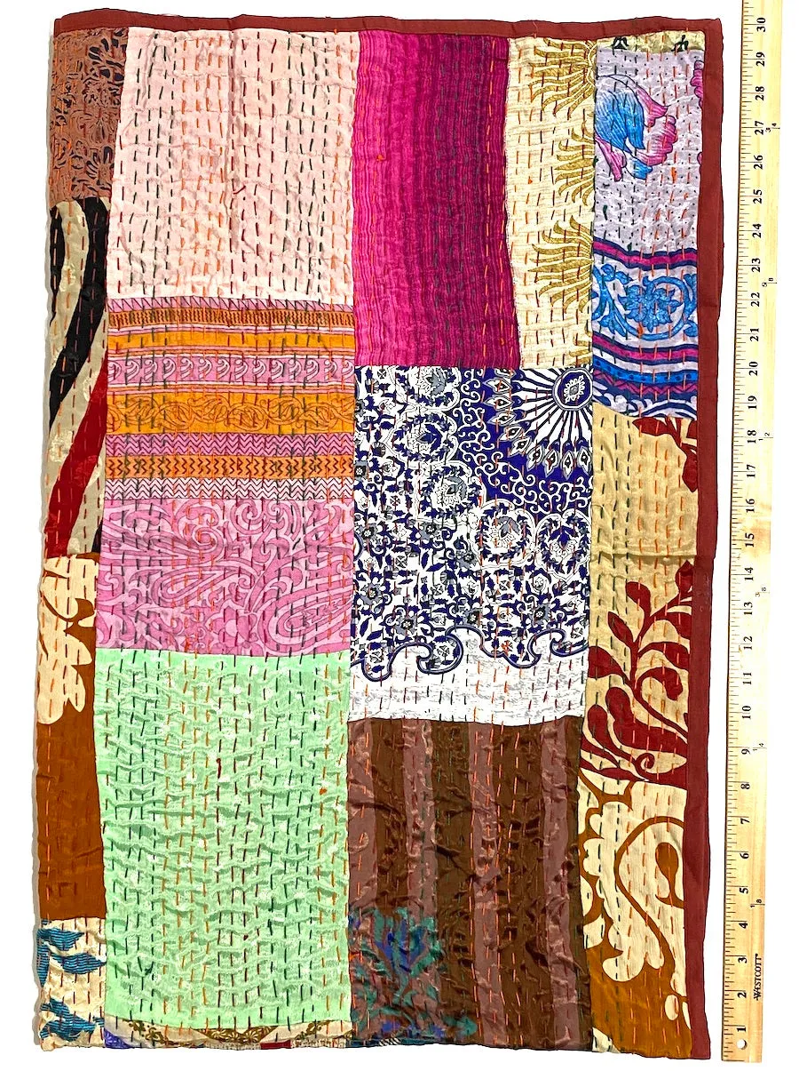 SALE Sari Kantha - Rust/Fall Tones, Hand Stitched Patchwork Quilt/Throw from India, 39" x 59" #KN-20