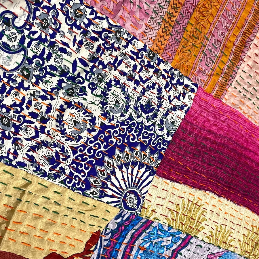 SALE Sari Kantha - Rust/Fall Tones, Hand Stitched Patchwork Quilt/Throw from India, 39" x 59" #KN-20