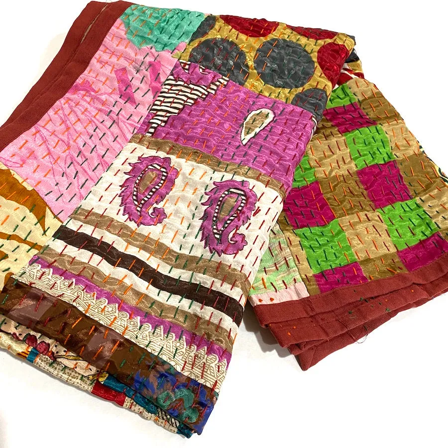 SALE Sari Kantha - Rust/Fall Tones, Hand Stitched Patchwork Quilt/Throw from India, 39" x 59" #KN-20