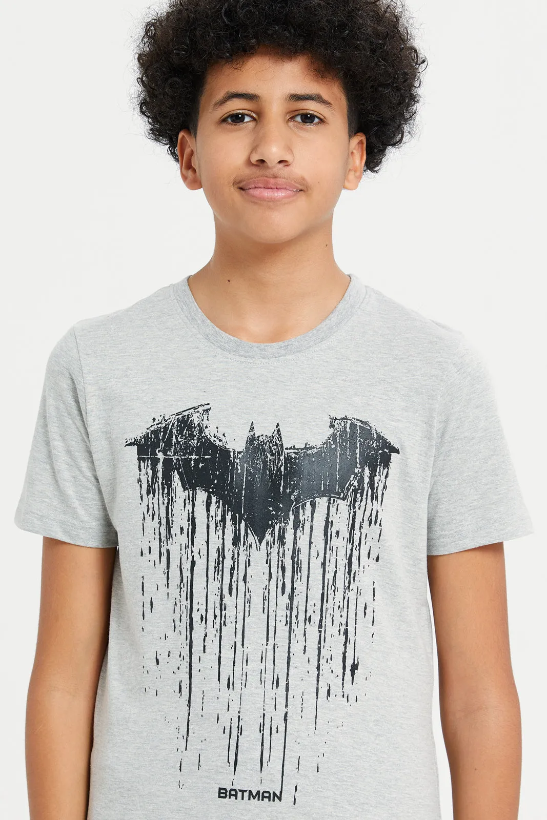 Senior Boys Grey Mel Batman T-Shirt