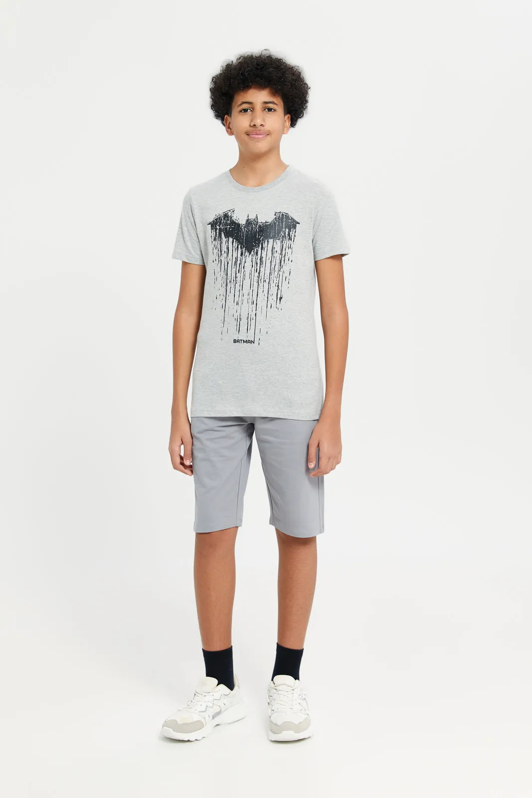 Senior Boys Grey Mel Batman T-Shirt