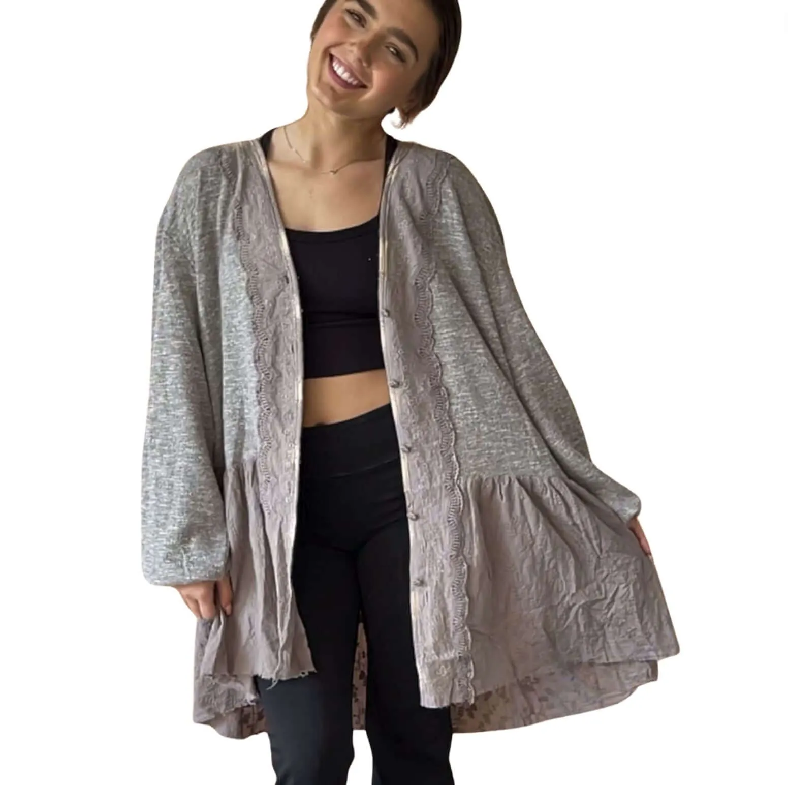 Star Destination Lace Detail Sweater Cardigan Made in USA