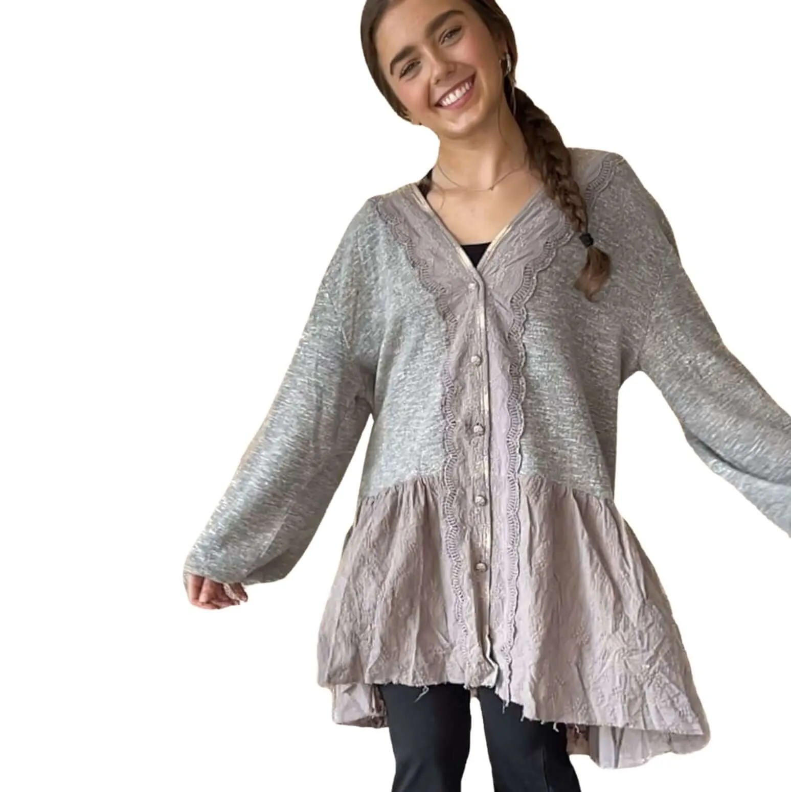 Star Destination Lace Detail Sweater Cardigan Made in USA