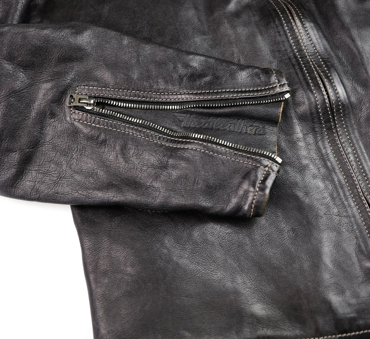 Thedi Phenix Cafe Racer Jacket, size Medium, Black Teacore Bruciato Horsehide